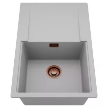 HD Onyx Grey 78 egymedencés mosogatótálca, csepegtetőtálcával, alpesi szürke színben, szálcsiszolt réz leeresztő szifonnal