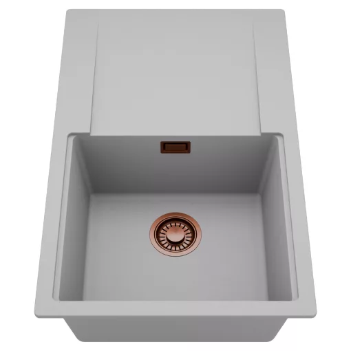 HD Onyx Grey 78 egymedencés mosogatótálca, csepegtetőtálcával, alpesi szürke színben, szálcsiszolt réz leeresztő szifonnal