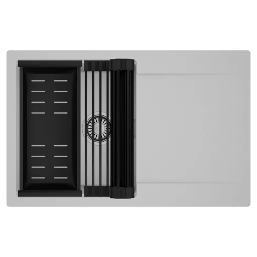 HD Onyx Grey 78 egymedencés mosogatótálca szett, matt fekete csepegtetőráccsal és kosárral, csepegtetőtálcával, alpesi szürke színben