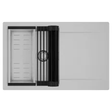 HD Onyx Grey 78 egymedencés mosogatótálca szett, matt fekete csepegtetőráccsal és krómozott kosárral, csepegtetőtálcával, alpesi szürke színben