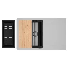 HD Onyx Grey 78 egymedencés gránit mosogatótálca szett, csepegtetőtálcával, vágódeszkával, matt fekete csepegtetőráccsal és kosárral, alpesi szürke színben