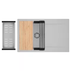   HD Onyx Grey 78 egymedencés gránit mosogatótálca szett, csepegtetőtálcával, vágódeszkával, acél csepegtetőráccsal és kosárral, alpesi szürke színben