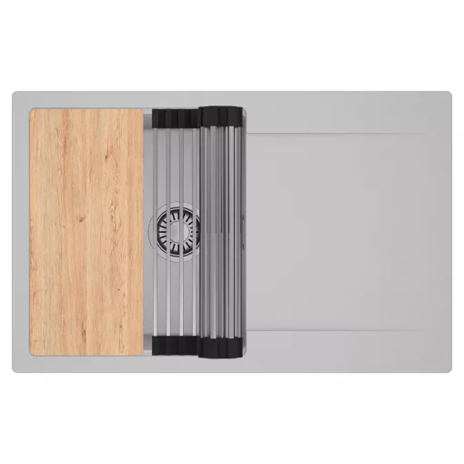 HD Onyx Grey 78 egymedencés gránit mosogatótálca szett, csepegtetőtálcával, vágódeszkával, acél csepegtetőráccsal, alpesi szürke színben