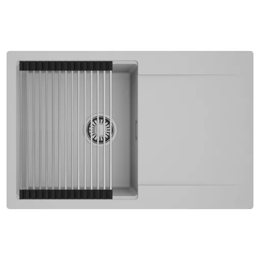 HD Onyx Grey 78 egymedencés mosogatótálca szett, acél csepegtetőráccsal, csepegtetőtálcával, alpesi szürke színben