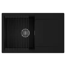 HD Onyx Black 78 egymedencés mosogatótálca szett, matt fekete csepegtetőráccsal, csepegtetőtálcával, matt fekete színben, szálcsiszolt króm leeresztő szifonnal