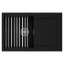 HD Onyx Black 78 egymedencés mosogatótálca szett, acél csepegtetőráccsal, csepegtetőtálcával, matt fekete színben, szálcsiszolt króm leeresztő szifonnal