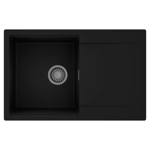 HD Onyx Black 78 egymedencés mosogatótálca, csepegtetőtálcával, matt fekete színben, szálcsiszolt króm leeresztő szifonnal