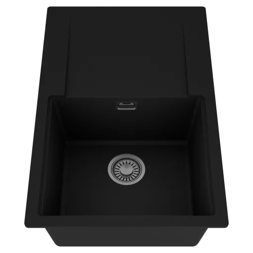 HD Onyx Black 78 egymedencés mosogatótálca, csepegtetőtálcával, matt fekete színben, szálcsiszolt króm leeresztő szifonnal