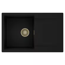 HD Onyx Black 78 egymedencés mosogatótálca, csepegtetőtálcával, matt fekete színben, szálcsiszolt arany leeresztő szifonnal