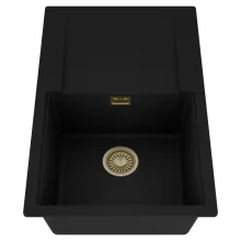 HD Onyx Black 78 egymedencés mosogatótálca, csepegtetőtálcával, matt fekete színben, szálcsiszolt arany leeresztő szifonnal