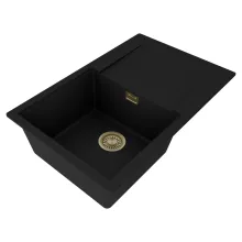 HD Onyx Black 78 egymedencés mosogatótálca, csepegtetőtálcával, matt fekete színben, szálcsiszolt arany leeresztő szifonnal