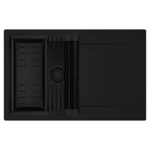 HD Onyx Black 78 egymedencés mosogatótálca szett, matt fekete csepegtetőráccsal és kosárral, csepegtetőtálcával, matt fekete színben, matt fekete leeresztő szifonnal