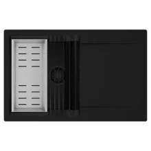 HD Onyx Black 78 egymedencés mosogatótálca szett, matt fekete csepegtetőráccsal és krómozott kosárral, csepegtetőtálcával, matt fekete színben, matt fekete leeresztő szifonnal