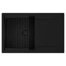 HD Onyx Black 78 egymedencés mosogatótálca szett, matt fekete csepegtetőráccsal, csepegtetőtálcával, matt fekete színben, matt fekete leeresztő szifonnal