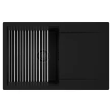 HD Onyx Black 78 egymedencés mosogatótálca szett, acél csepegtetőráccsal, csepegtetőtálcával, matt fekete színben, matt fekete leeresztő szifonnal