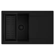 HD Onyx Black 78 egymedencés mosogatótálca szett, matt fekete csepegtetőkosárral, csepegtetőtálcával, matt fekete színben, matt fekete leeresztő szifonnal