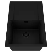 HD Onyx Black 78 egymedencés mosogatótálca, csepegtetőtálcával, matt fekete színben, matt fekete leeresztő szifonnal