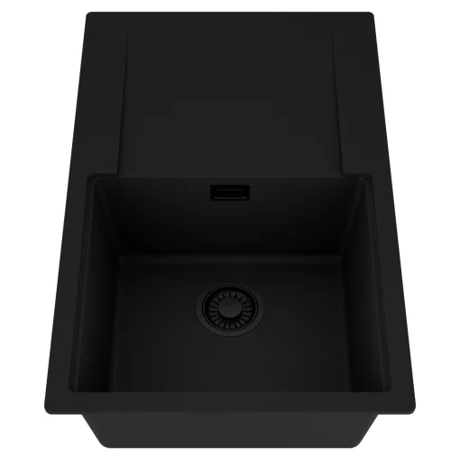 HD Onyx Black 78 egymedencés mosogatótálca, csepegtetőtálcával, matt fekete színben, matt fekete leeresztő szifonnal