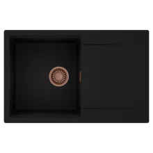 HD Onyx Black 78 egymedencés mosogatótálca, csepegtetőtálcával, matt fekete színben, szálcsiszolt réz leeresztő szifonnal