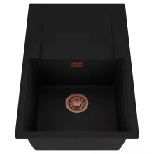 HD Onyx Black 78 egymedencés mosogatótálca, csepegtetőtálcával, matt fekete színben, szálcsiszolt réz leeresztő szifonnal