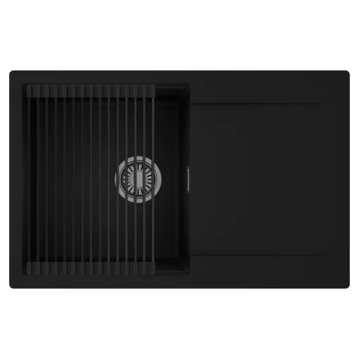 HD Onyx Black 78 egymedencés mosogatótálca szett, matt fekete csepegtetőráccsal, csepegtetőtálcával, matt fekete színben