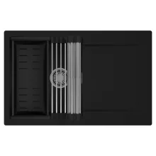 HD Onyx Black 78 egymedencés mosogatótálca szett, acél csepegtetőráccsal és matt fekete kosárral, csepegtetőtálcával, matt fekete színben