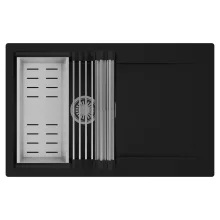 HD Onyx Black 78 egymedencés mosogatótálca szett, acél csepegtetőráccsal és kosárral, csepegtetőtálcával, matt fekete színben