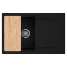 HD Onyx Black 78 egymedencés gránit mosogatótálca, vágódeszkával, matt fekete színben