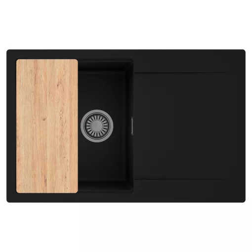 HD Onyx Black 78 egymedencés gránit mosogatótálca, vágódeszkával, matt fekete színben