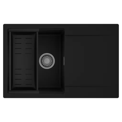 HD Onyx Black 78 egymedencés mosogatótálca szett, matt fekete csepegtetőkosárral, csepegtetőtálcával, matt fekete színben