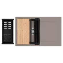 HD Onyx Tortora 78 egymedencés gránit mosogatótálca szett, csepegtetőtálcával, vágódeszkával, matt fekete csepegtetőráccsal és kosárral, tortora színben, szálcsiszolt króm leeresztő szifonnal