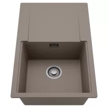 HD Onyx Tortora 78 egymedencés mosogatótálca, csepegtetőtálcával, tortora színben, szálcsiszolt króm leeresztő szifonnal