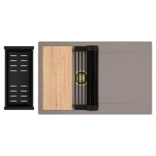 HD Onyx Tortora 78 egymedencés gránit mosogatótálca szett, csepegtetőtálcával, vágódeszkával, matt fekete csepegtetőráccsal és kosárral, tortora színben, szálcsiszolt arany leeresztő szifonnal