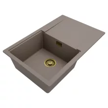 HD Onyx Tortora 78 egymedencés gránit mosogatótálca, vágódeszkával, tortora színben, szálcsiszolt arany leeresztő szifonnal