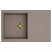 HD Onyx Tortora 78 egymedencés mosogatótálca, csepegtetőtálcával, tortora színben, szálcsiszolt arany leeresztő szifonnal