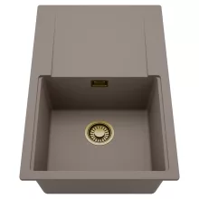 HD Onyx Tortora 78 egymedencés mosogatótálca, csepegtetőtálcával, tortora színben, szálcsiszolt arany leeresztő szifonnal