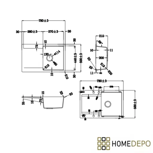 HD Onyx Tortora 78 egymedencés mosogatótálca szett, matt fekete csepegtetőráccsal és krómozott kosárral, csepegtetőtálcával, tortora színben, matt fekete leeresztő szifonnal