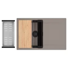 HD Onyx Tortora 78 egymedencés gránit mosogatótálca szett, csepegtetőtálcával, vágódeszkával, matt fekete csepegtetőráccsal és krómozott kosárral, tortora színben, matt fekete leeresztő szifonnal