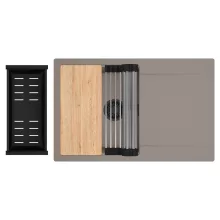 HD Onyx Tortora 78 egymedencés gránit mosogatótálca szett, csepegtetőtálcával, vágódeszkával, acél csepegtetőráccsal és matt fekete kosárral, tortora színben, matt fekete leeresztő szifonnal