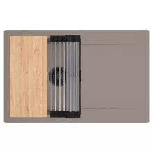 HD Onyx Tortora 78 egymedencés gránit mosogatótálca szett, csepegtetőtálcával, vágódeszkával, acél csepegtetőráccsal, tortora színben, matt fekete leeresztő szifonnal