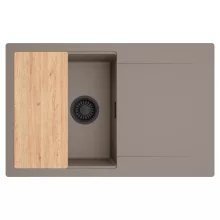 HD Onyx Tortora 78 egymedencés gránit mosogatótálca, vágódeszkával, tortora színben, matt fekete leeresztő szifonnal