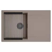 HD Onyx Tortora 78 egymedencés mosogatótálca szett, acél csepegtetőráccsal, csepegtetőtálcával, tortora színben, matt fekete leeresztő szifonnal