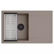 HD Onyx Tortora 78 egymedencés mosogatótálca szett, acél csepegtetőkosárral, csepegtetőtálcával, tortora színben, matt fekete leeresztő szifonnal