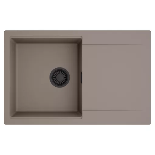 HD Onyx Tortora 78 egymedencés mosogatótálca, csepegtetőtálcával, tortora színben, matt fekete leeresztő szifonnal