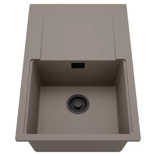 HD Onyx Tortora 78 egymedencés mosogatótálca, csepegtetőtálcával, tortora színben, matt fekete leeresztő szifonnal