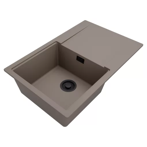 HD Onyx Tortora 78 egymedencés mosogatótálca, csepegtetőtálcával, tortora színben, matt fekete leeresztő szifonnal