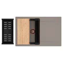 HD Onyx Tortora 78 egymedencés gránit mosogatótálca szett, csepegtetőtálcával, vágódeszkával, matt fekete csepegtetőráccsal és kosárral, tortora színben, szálcsiszolt réz leeresztő szifonnal