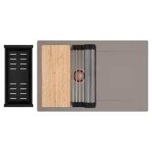 HD Onyx Tortora 78 egymedencés gránit mosogatótálca szett, csepegtetőtálcával, vágódeszkával, acél csepegtetőráccsal és matt fekete kosárral, tortora színben, szálcsiszolt réz leeresztő szifonnal