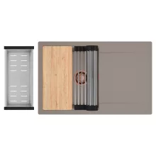 HD Onyx Tortora 78 egymedencés gránit mosogatótálca szett, csepegtetőtálcával, vágódeszkával, acél csepegtetőráccsal és kosárral, tortora színben, szálcsiszolt réz leeresztő szifonnal