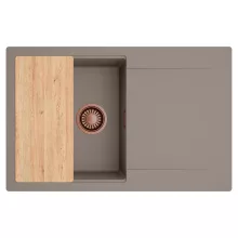 HD Onyx Tortora 78 egymedencés gránit mosogatótálca, vágódeszkával, tortora színben, szálcsiszolt réz leeresztő szifonnal